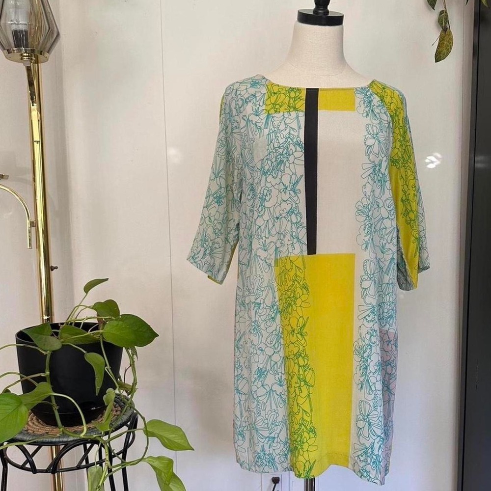 H by Helen Bullock Silk Mini Dress Abstract Floral Geometric Multi Color Size S